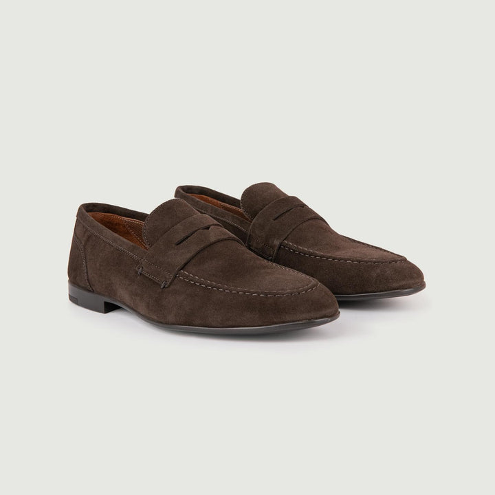 MOCASSINO CON PENNY SCAMOSCIATO MARRONE