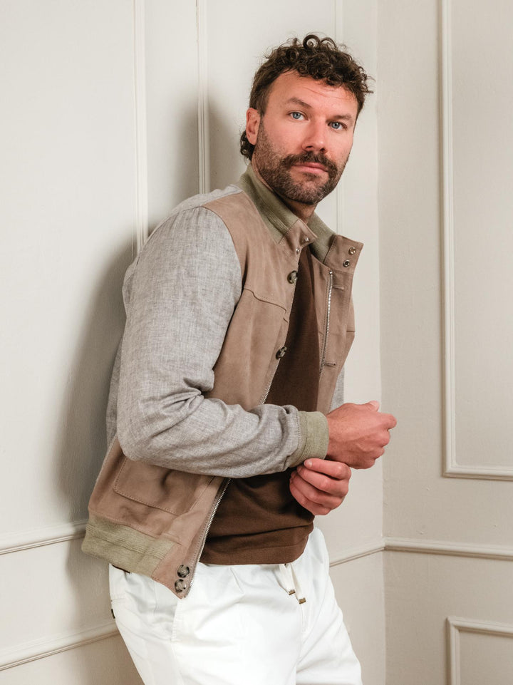 GIACCA TRIBECCA IN PELLE E LINO BEIGE