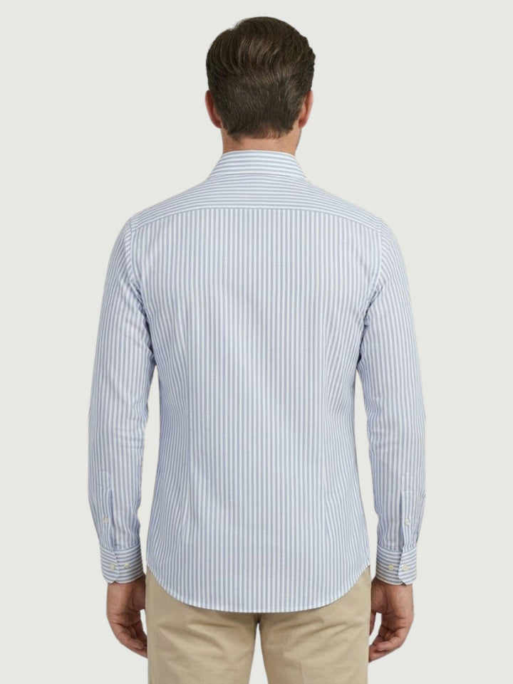 Camicia collo francese a righe larghe in cotone azzurra slim ORGANIC PLA/SLIM B260-B56 ANDREA MORANDO 