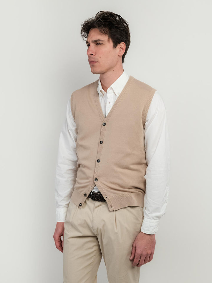 GILET IN COTONE RASATO COLOR SABBIA
