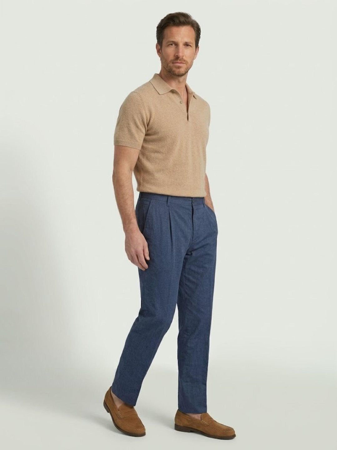 Pantalone con tasche americane lino cotone blu CO0515M 7019 ANDREA MORANDO 