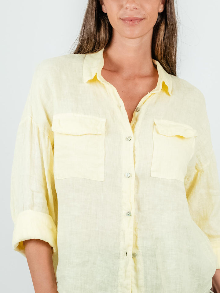 CAMICIA IN LINO GIALLA CON FONDO SFRANGIATO 4476 GIALLO ANDREA MORANDO 