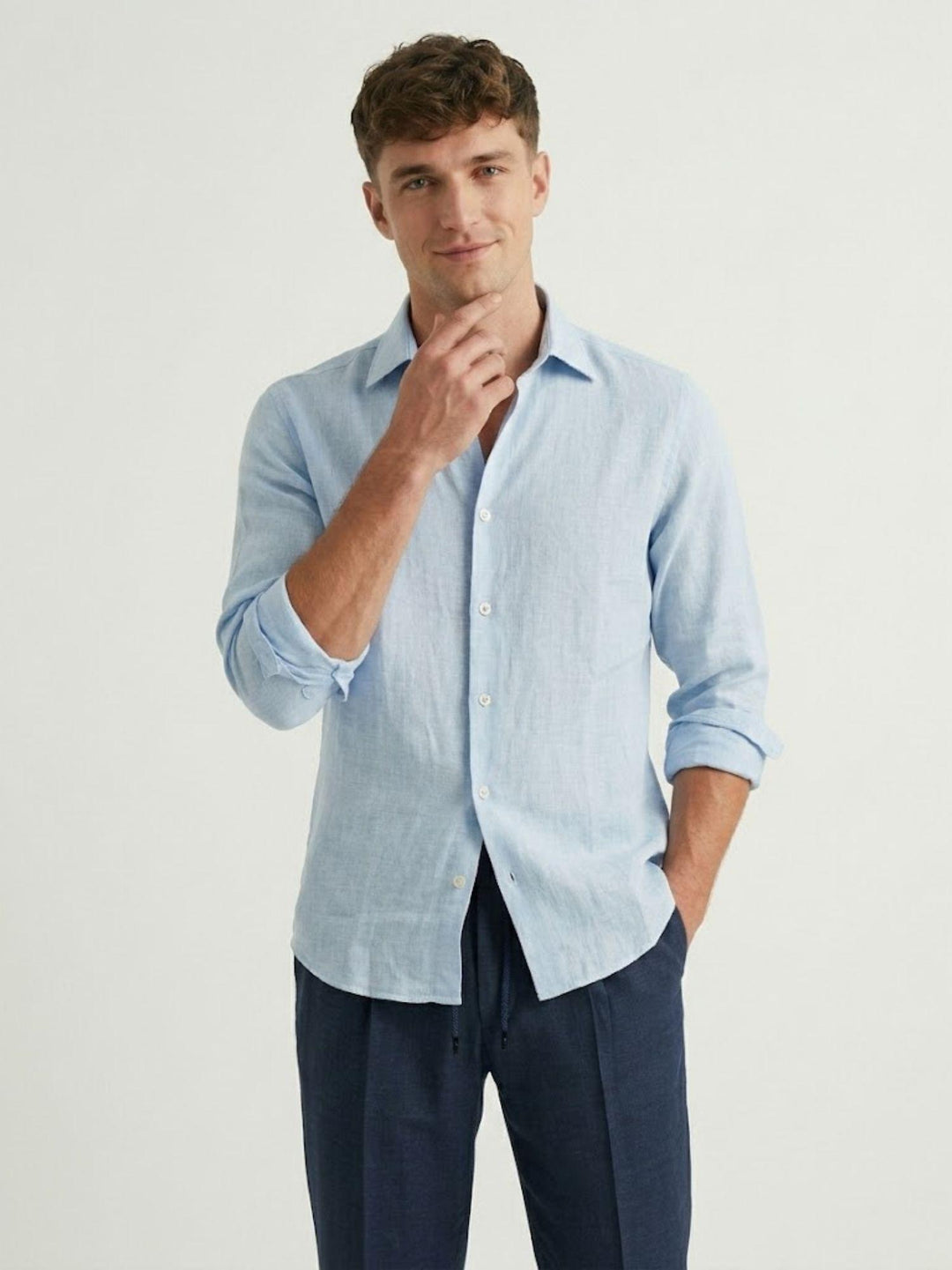 camicia in lino azzurro pastello 9432900 214 ANDREA MORANDO 
