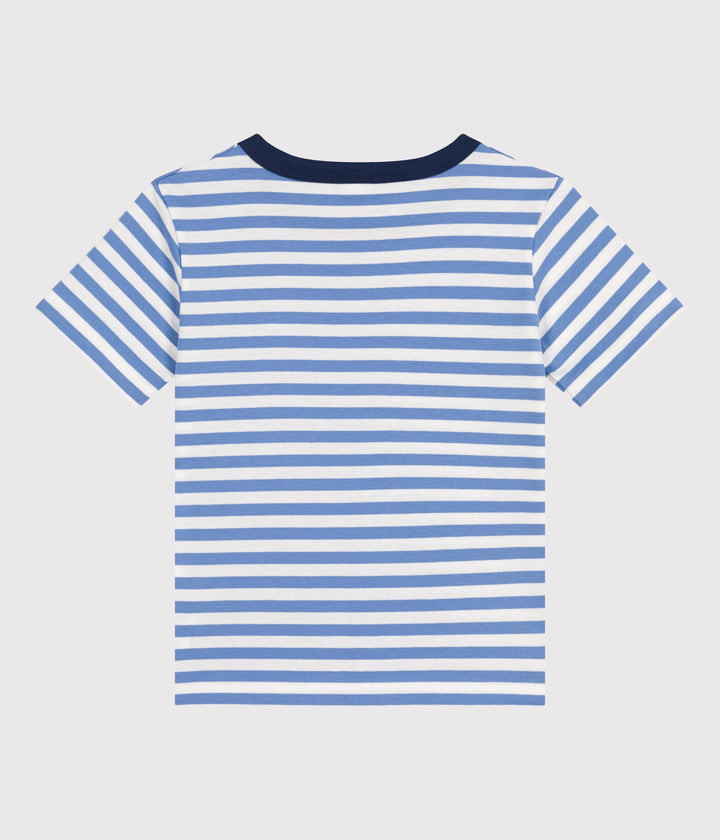 T-SHIRT AZZURRA A RIGHE IN JERSEY LEGGERO BAMBINO A0A1D 01 PETIT BATEAU 