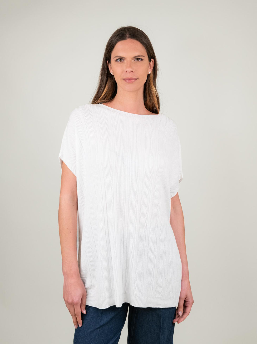 T-SHIRT OVER A MANICA CORTA IN MAGLIA BIANCA 1674 BIANCO ANDREA MORANDO 