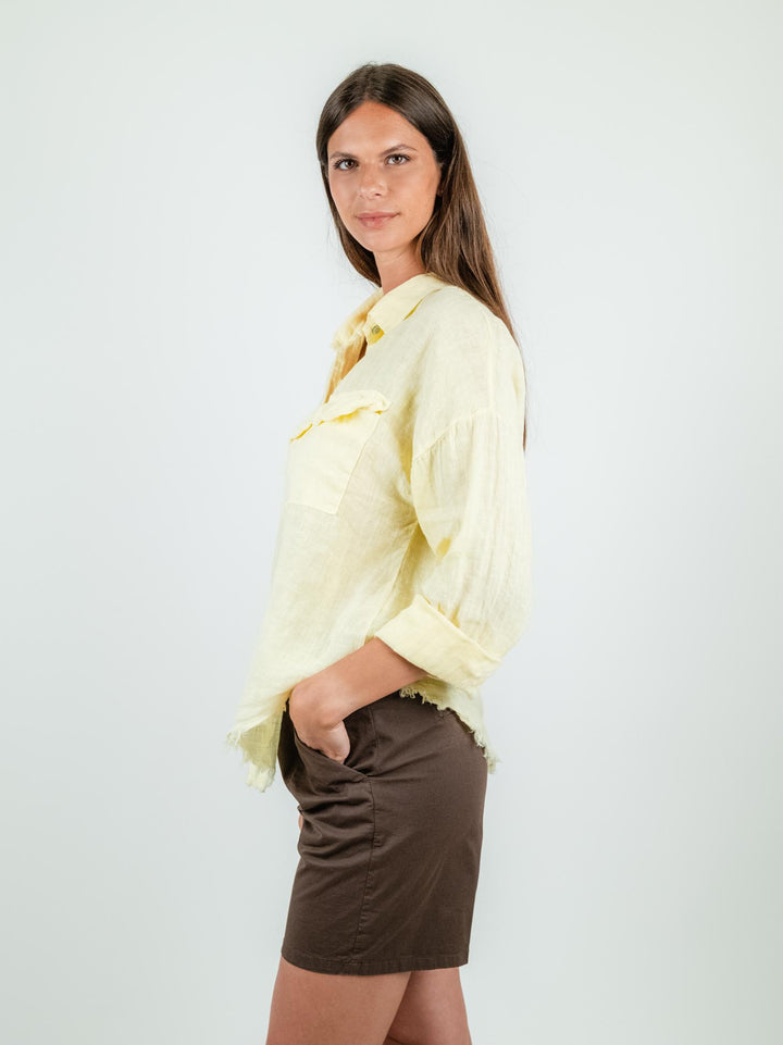 CAMICIA IN LINO GIALLA CON FONDO SFRANGIATO 4476 GIALLO ANDREA MORANDO 