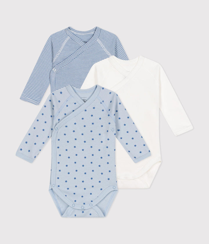 Set di 3 body incrociati a maniche lunghe stelle e righe A0ATI 00 PETIT BATEAU 