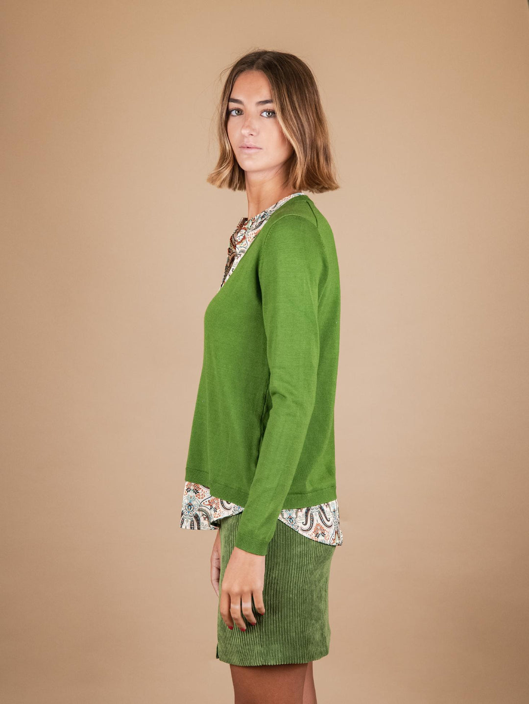 MAGLIA CAMICIA 2 IN 1 IN FANTASIA DAMASCATA VERDE 2351410 033 ANDREA MORANDO 