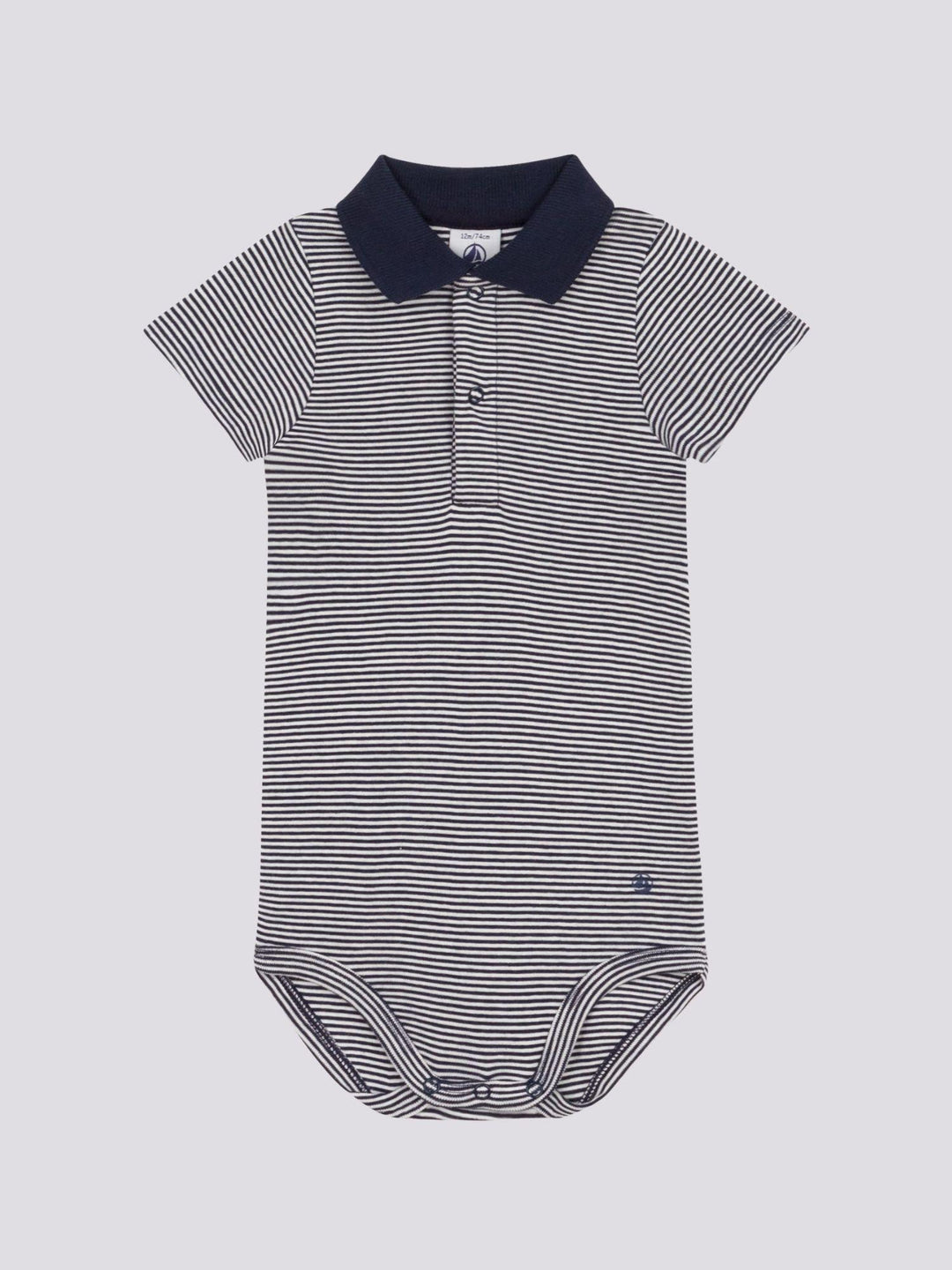 BODY CON COLLETTO POLO IN COTONE RIGATO A MANICA CORTA BEBÈ A09X7 01 PETIT BATEAU 