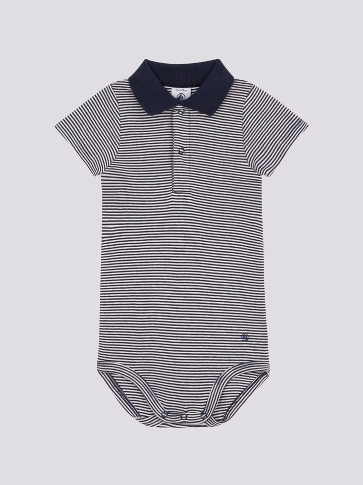 BODY CON COLLETTO POLO IN COTONE RIGATO A MANICA CORTA BEBÈ A09X7 01 PETIT BATEAU 