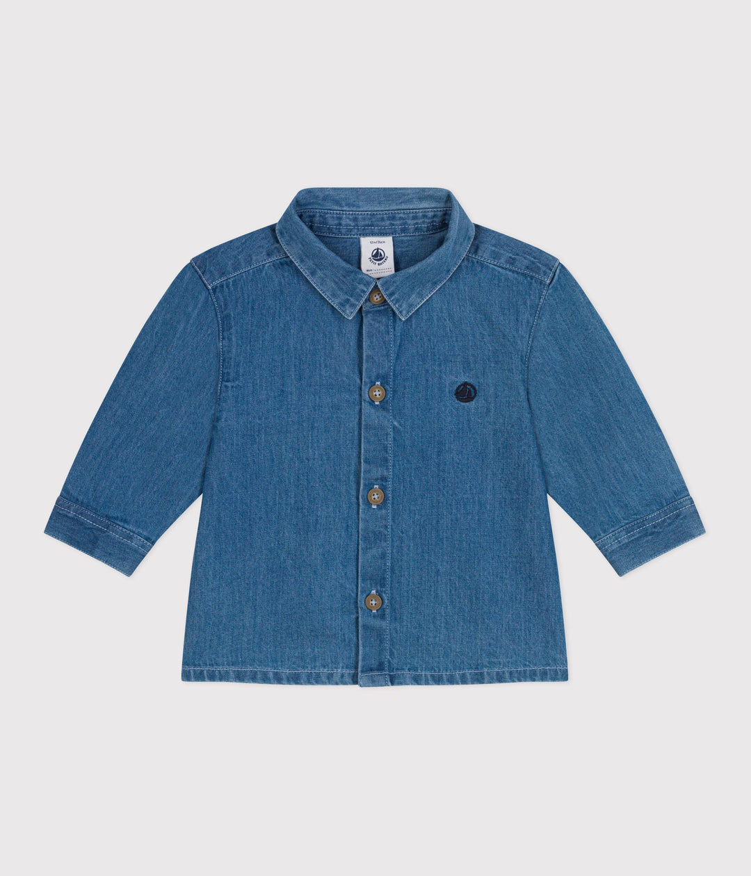 Camicia neonato in denim tinta unita A0CKS 01 PETIT BATEAU 