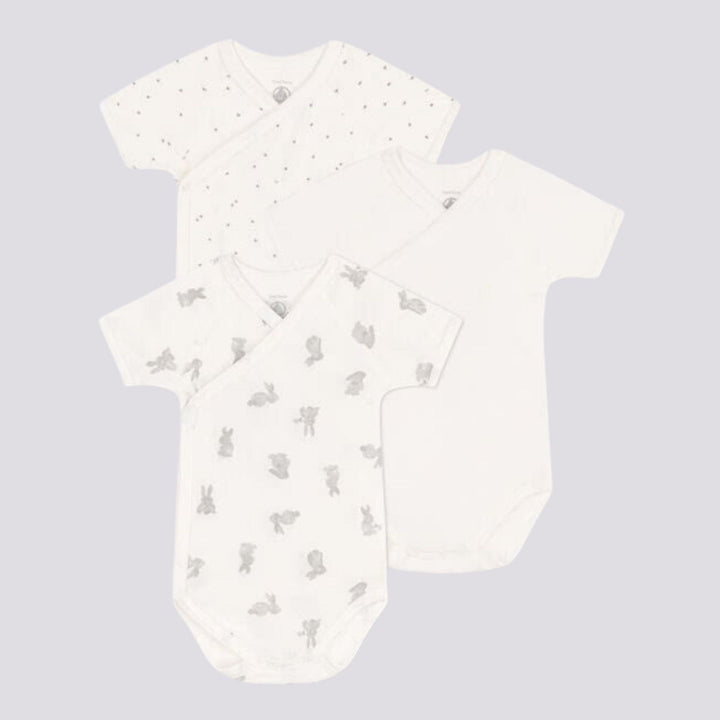 CONFEZIONE DA 3 BODY INCROCIATI CONIGLI IN COTONE A09US 00 PETIT BATEAU 