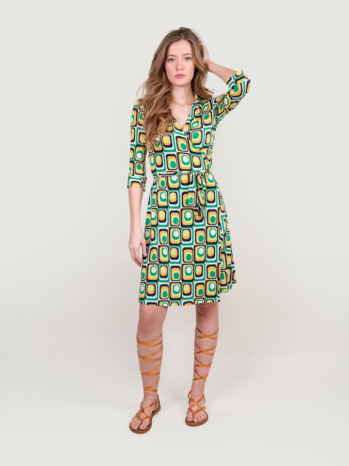 Abito kimono in fantasia optical verde multicolor DIANE VERDE ANDREA MORANDO 