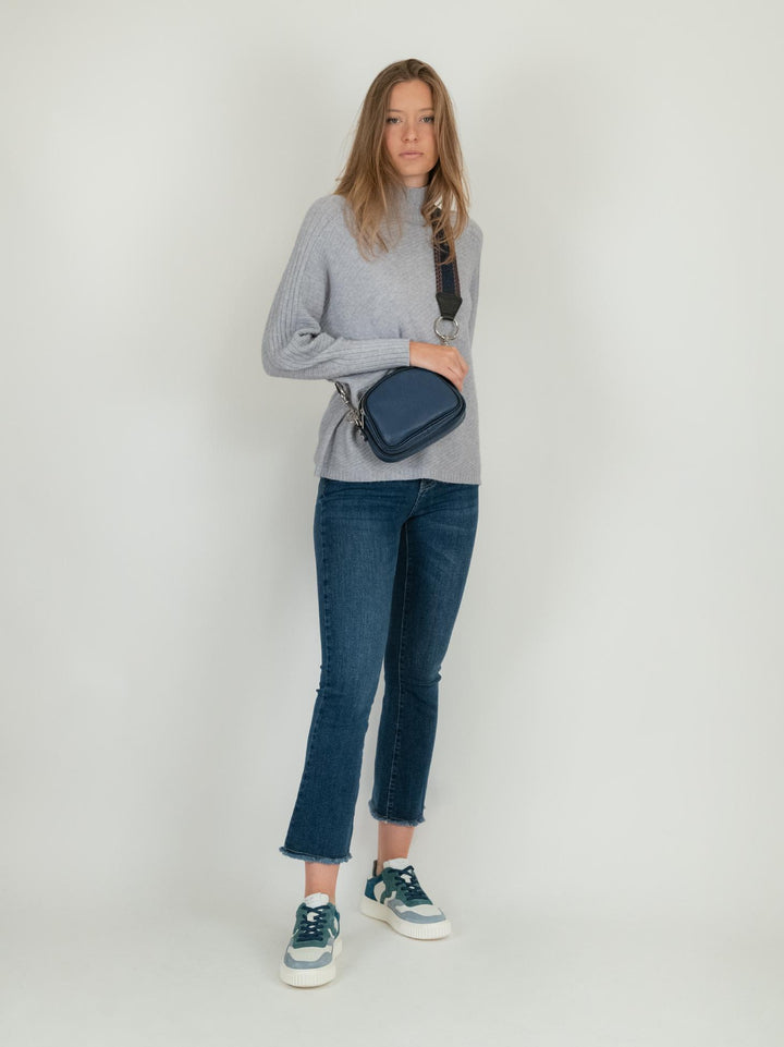 BORSA A TRACOLLA TRIS IN PELLE BLU TRIS BLU ANDREA MORANDO 