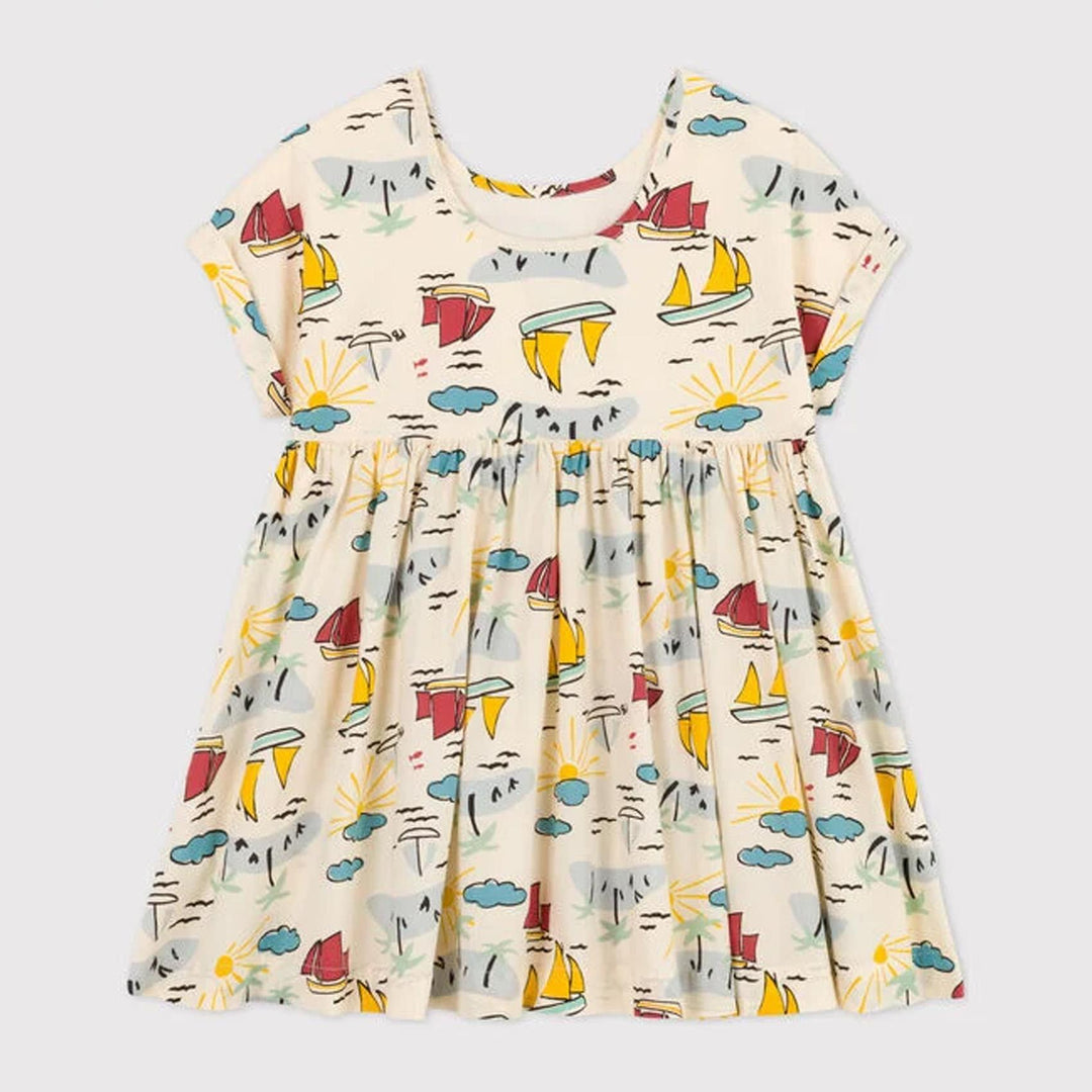 Abito a manica corta in popeline bambina A06WN 01 PETIT BATEAU 