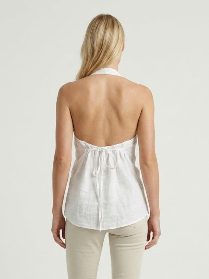 Top con scollo a V in lino bianco 6TS0527 WHITE ANDREA MORANDO 