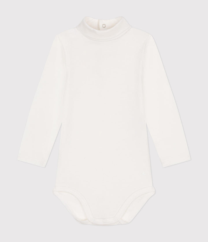 Body bianco a manica lunga e collo alto in cotone A0BQF 04 PETIT BATEAU 