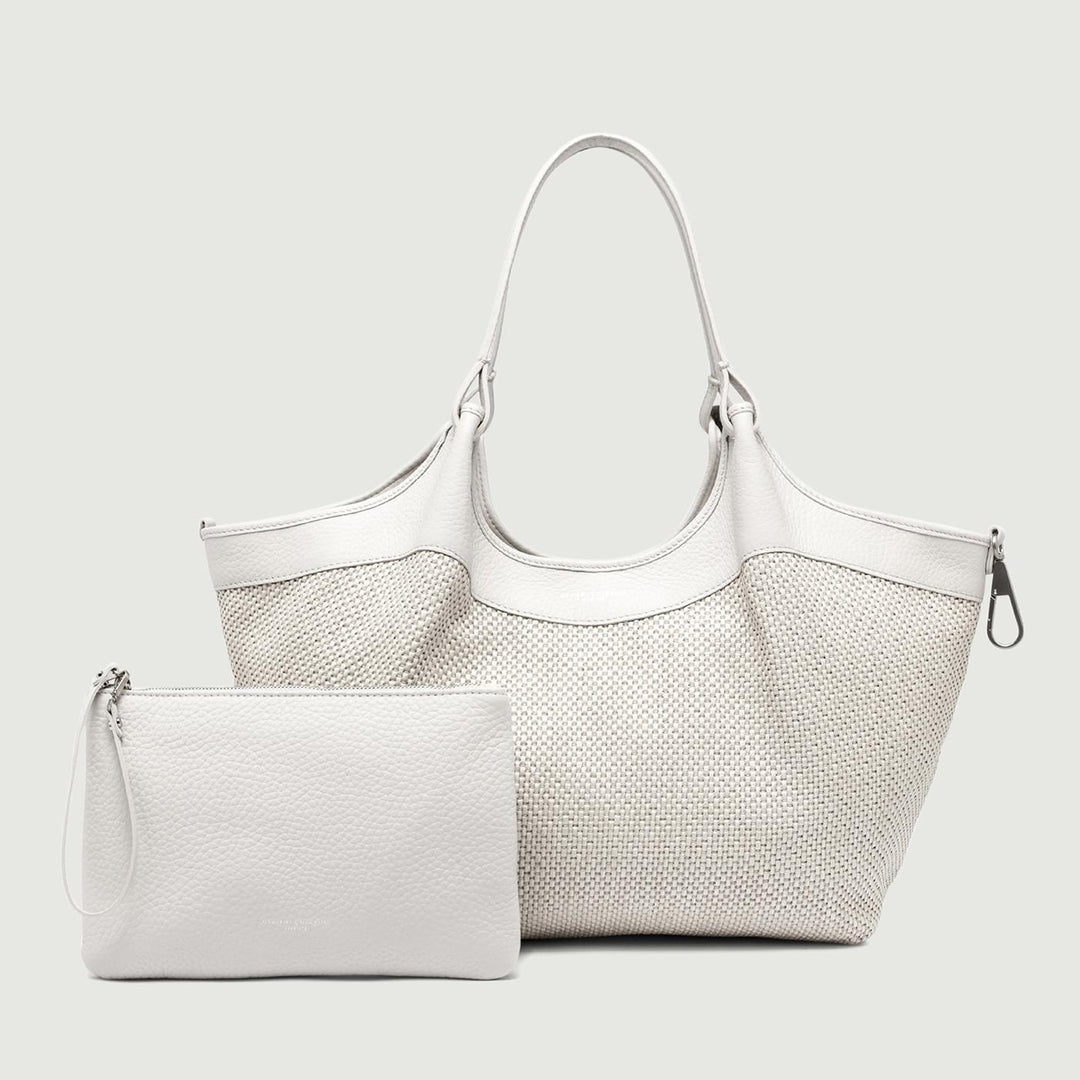 Borsa a spalla Dua in pelle e tessuto bianca BS 10370/24PE CST-PL 211 GIANNI CHIARINI 