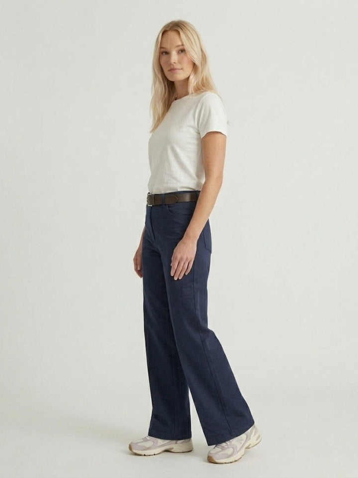 Pantalone a palazzo gamba ampia in cotone blu 5546 BLU ANDREA MORANDO 