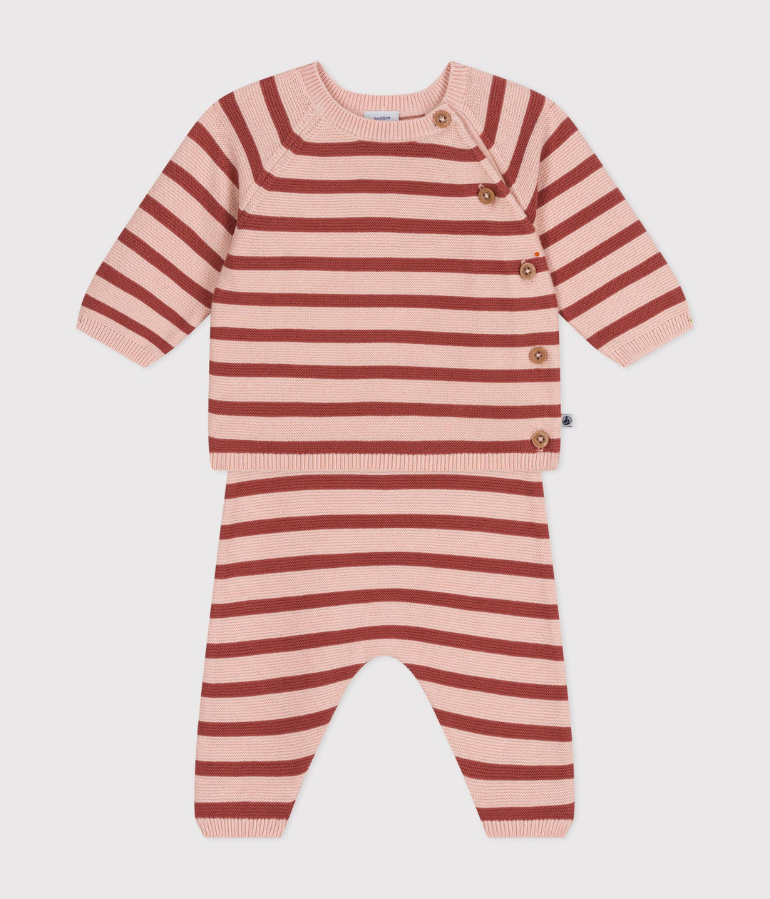 COMPLETO 2 PEZZI BEBÈ IN MAGLIA DI COTONE A RIGHE A09N1 01 PETIT BATEAU 