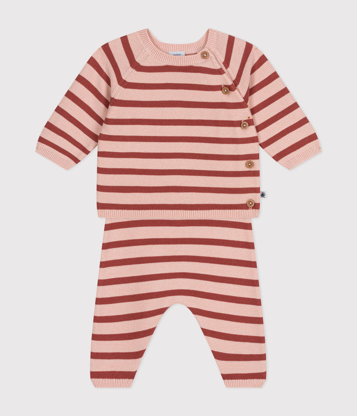 COMPLETO 2 PEZZI BEBÈ IN MAGLIA DI COTONE A RIGHE A09N1 01 PETIT BATEAU 