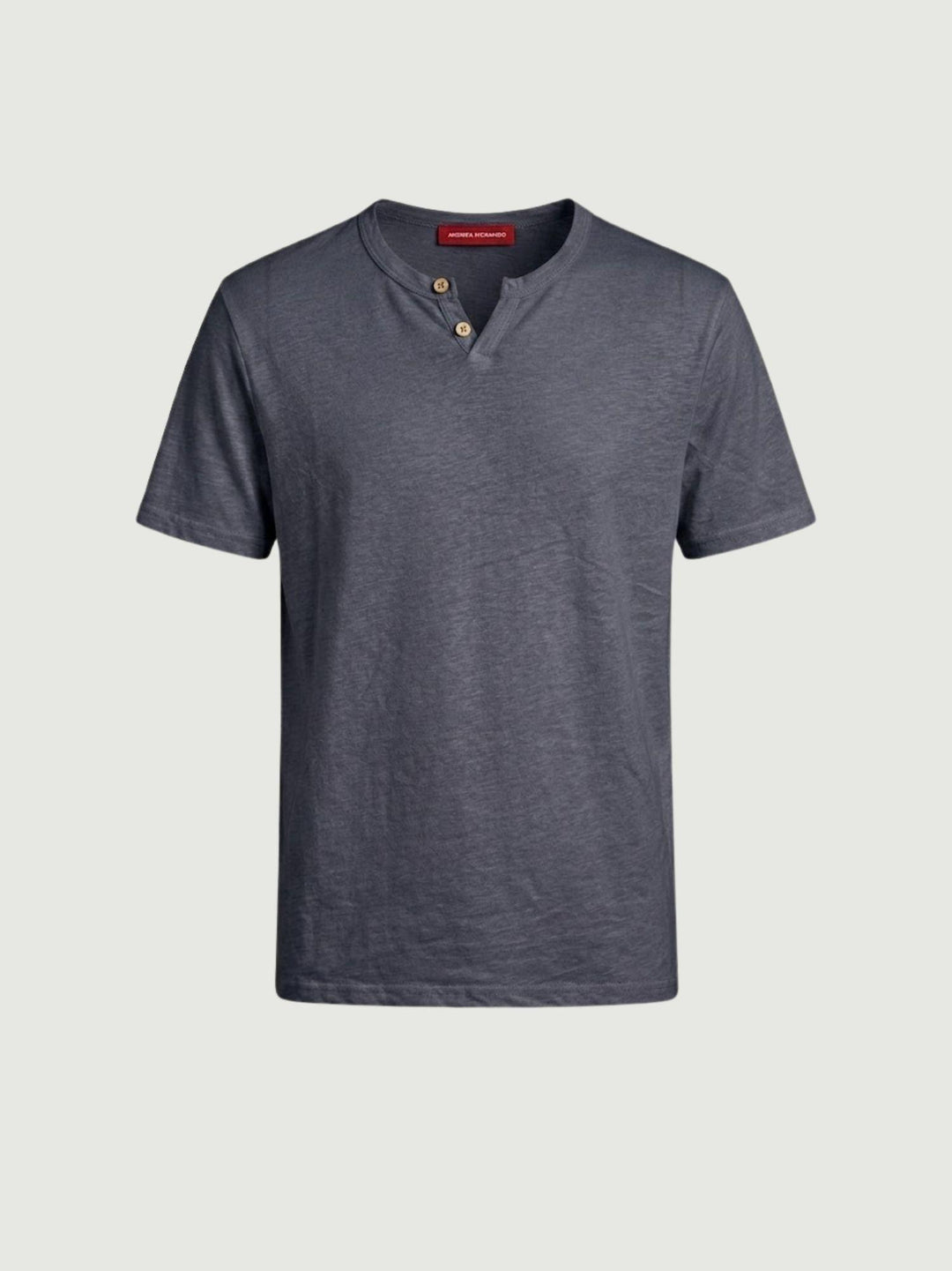 T-shirt collo serafino misto lino navy 6TS0358 NAVY ANDREA MORANDO 