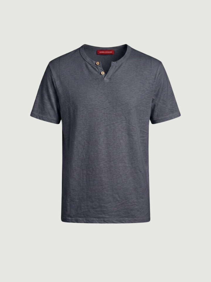 T-shirt collo serafino misto lino navy 6TS0358 NAVY ANDREA MORANDO 