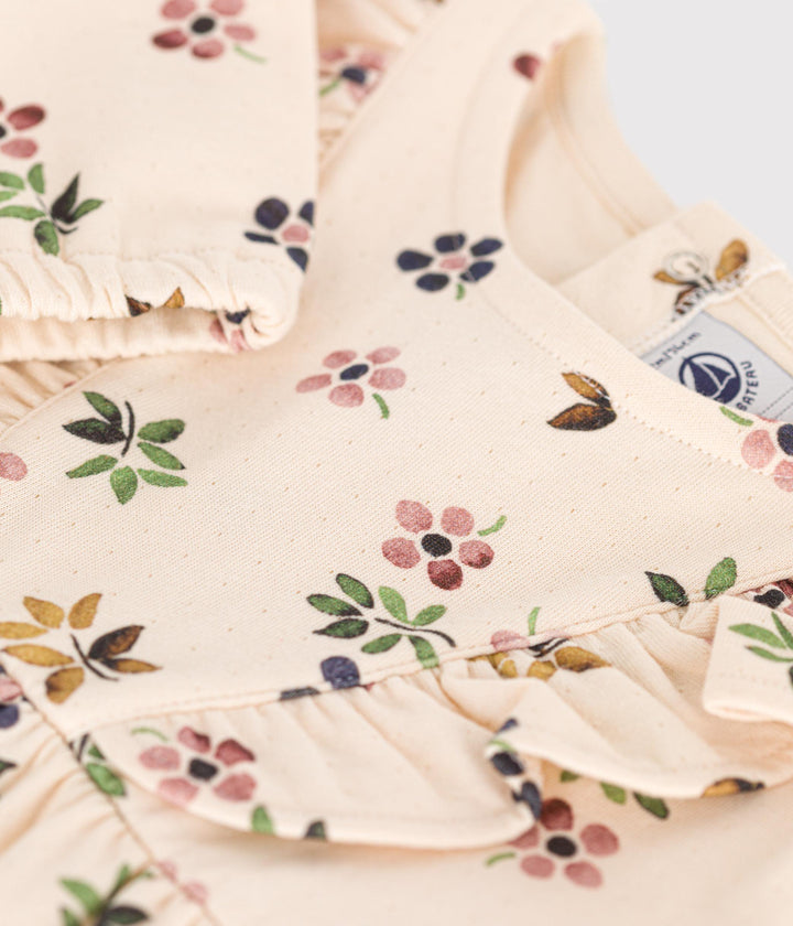 Abito bianco con stampa floreale a maniche lunghe in tubique A0BKL 01 PETIT BATEAU 