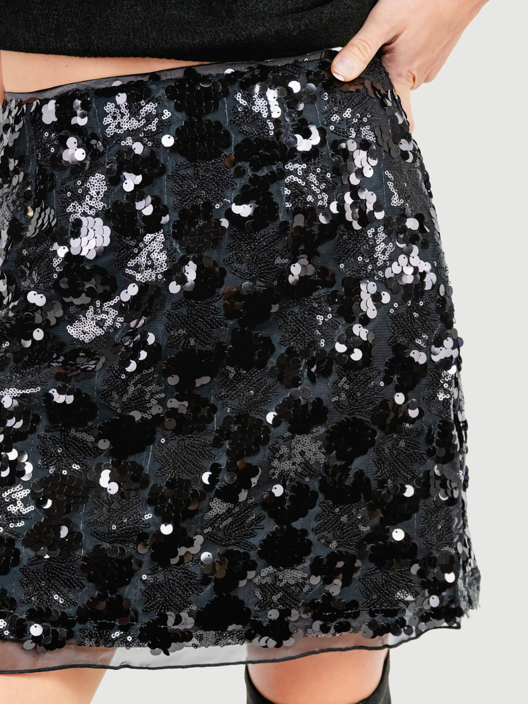 MINI GONNA SVASATA PAILLETTES NERA 3012 NERO ANDREA MORANDO 