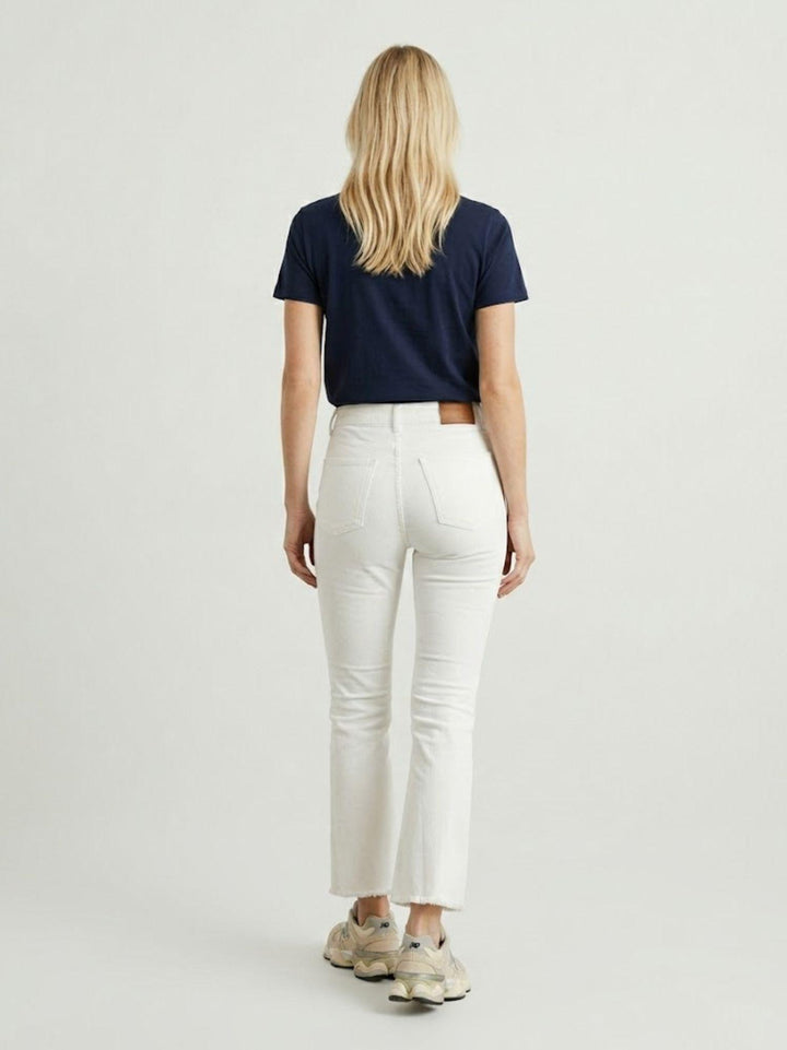 Pantalone a trombetta sfrangiato in cotone bianco 80137G190 LATTE ANDREA MORANDO 