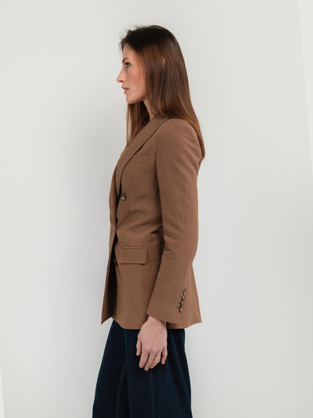 BLAZER DOPPIOPETTO IN LINO COLOR TABACCO