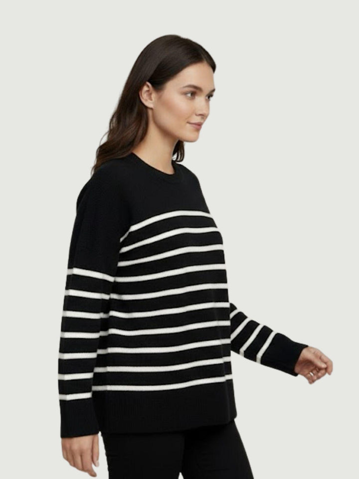 Maglia in lana nera a righe bianche 14284M NERO-NATURALE ANDREA MORANDO 