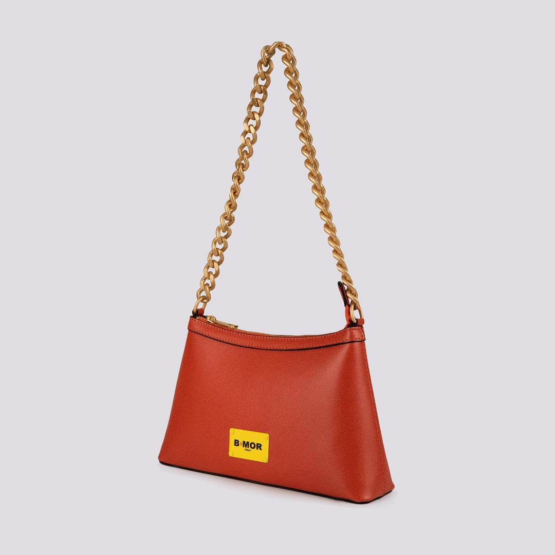 BORSA  CON CATENA ORO OPACA "QUEEN" IN PELLE MATTONE QUEEN ROSSO BIMOR 