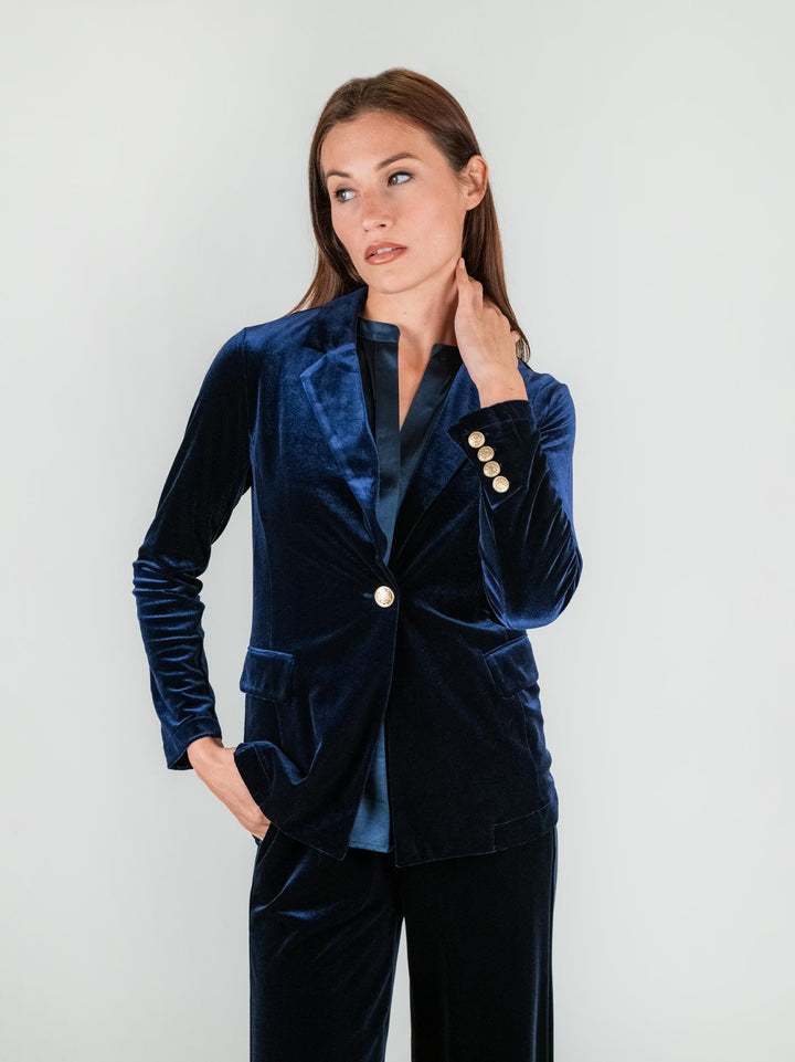BLAZER IN VELLUTO LISCIO BLU 245C1000 303 ANDREA MORANDO 