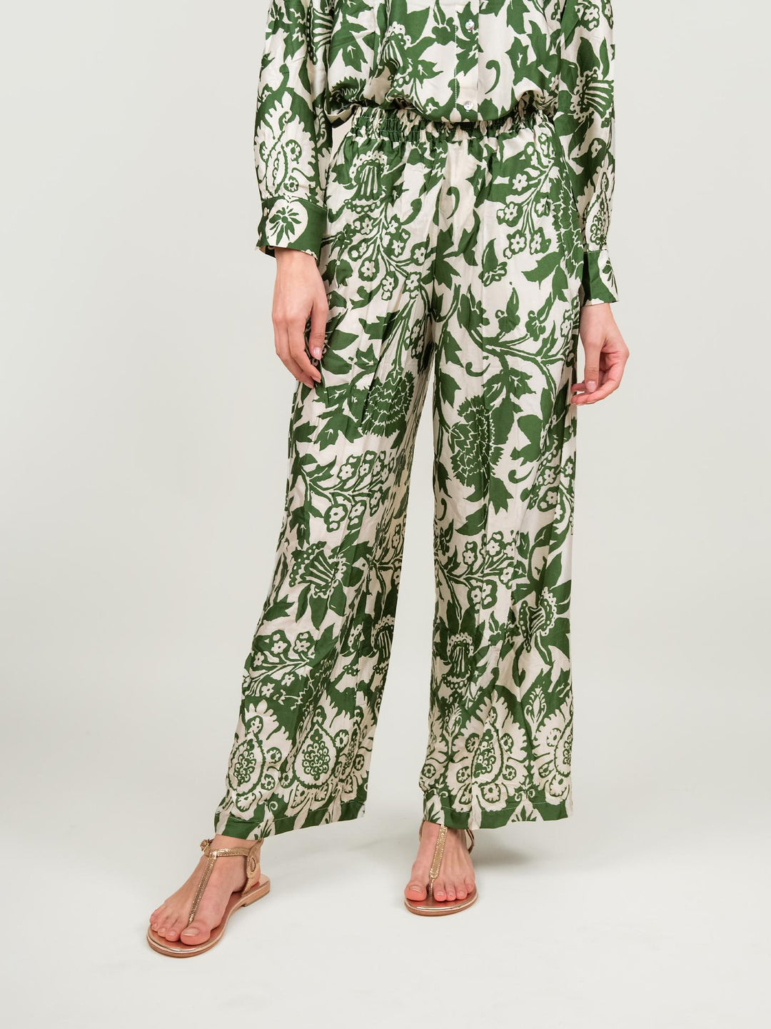 PANTALONE A PALAZZO IN FANTASIA VERDE 9821 FOGLIA ANDREA MORANDO 