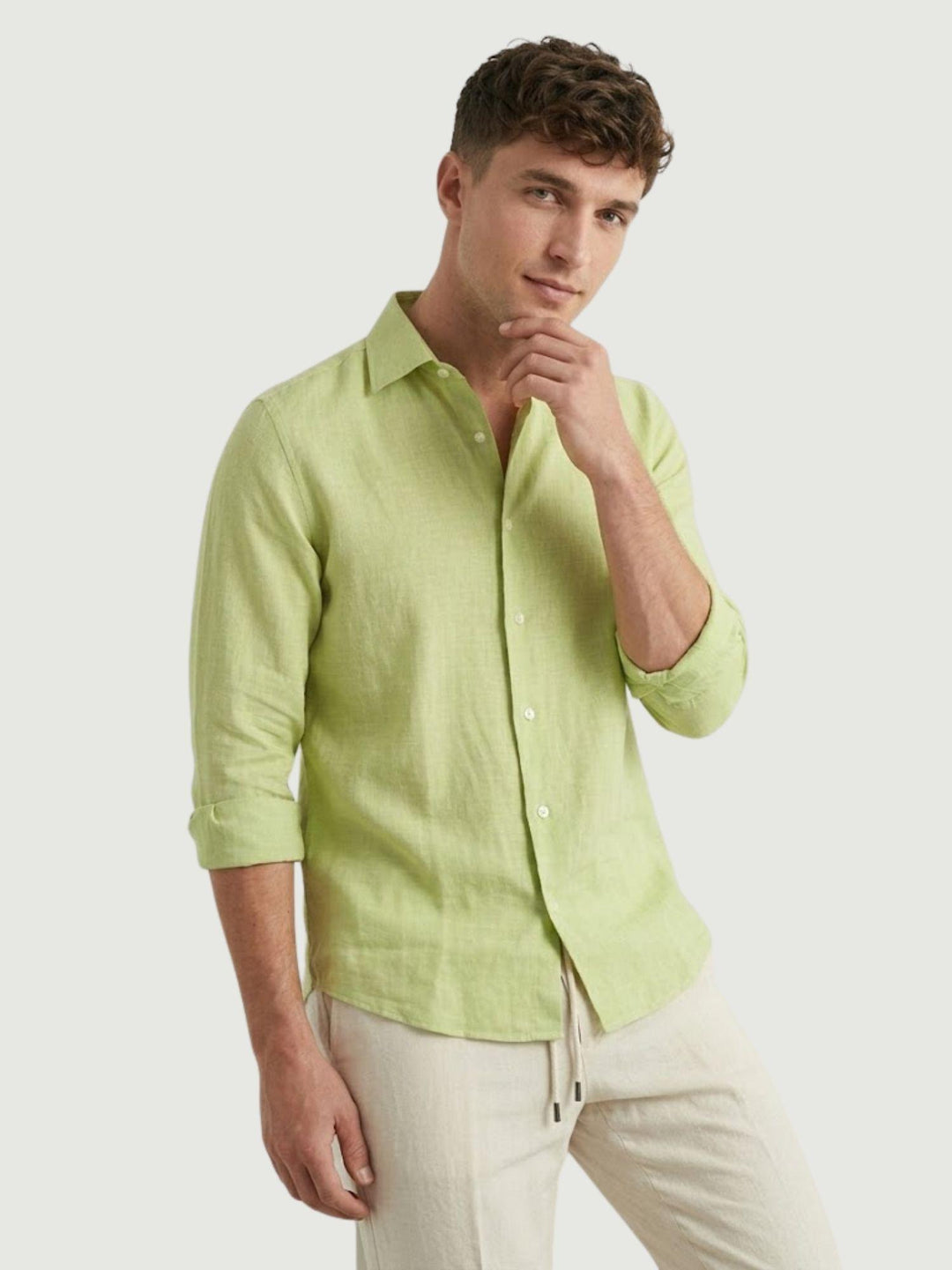 camicia in lino verde lime 9432900 407 ANDREA MORANDO 