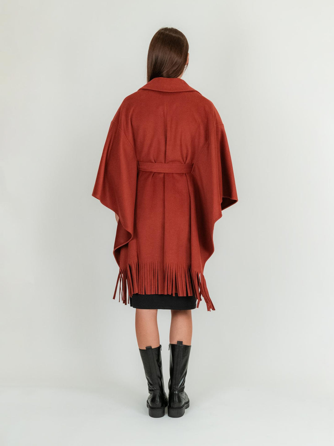Cappotto mantella con frange mattone 9737CDH 56 ANDREA MORANDO 
