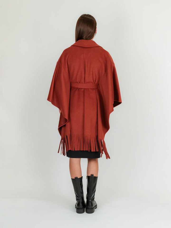 Cappotto mantella con frange mattone 9737CDH 56 ANDREA MORANDO 