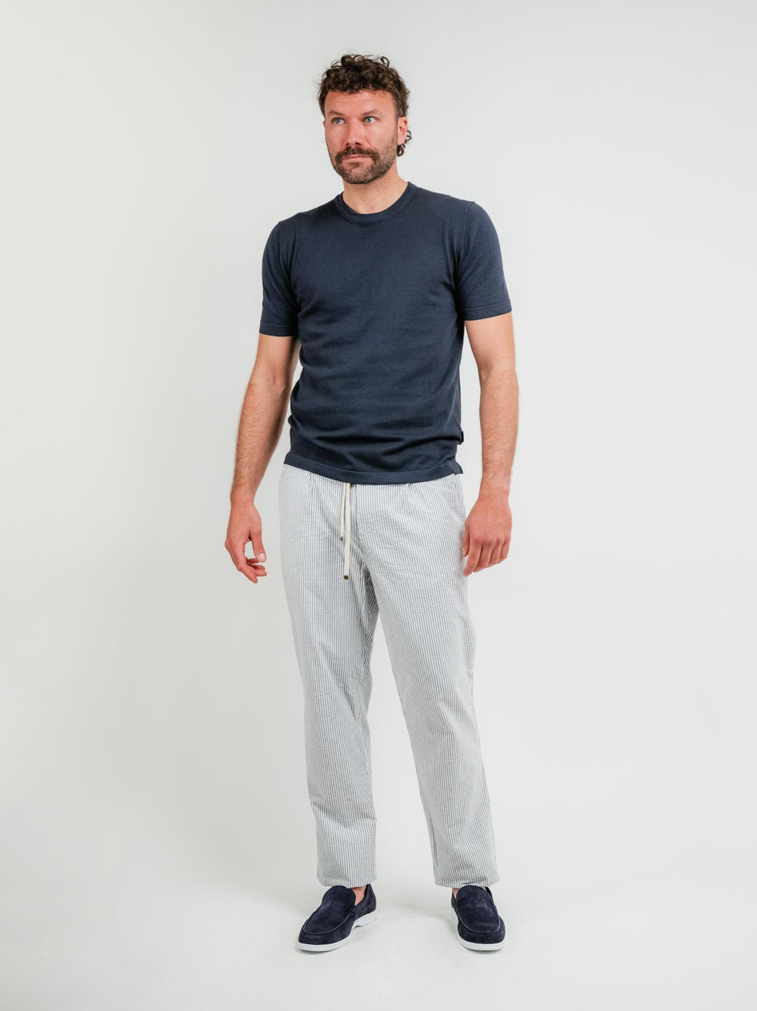 T-SHIRT IN MAGLINA DI COTONE BLU CT00M044 BLU ANDREA MORANDO 