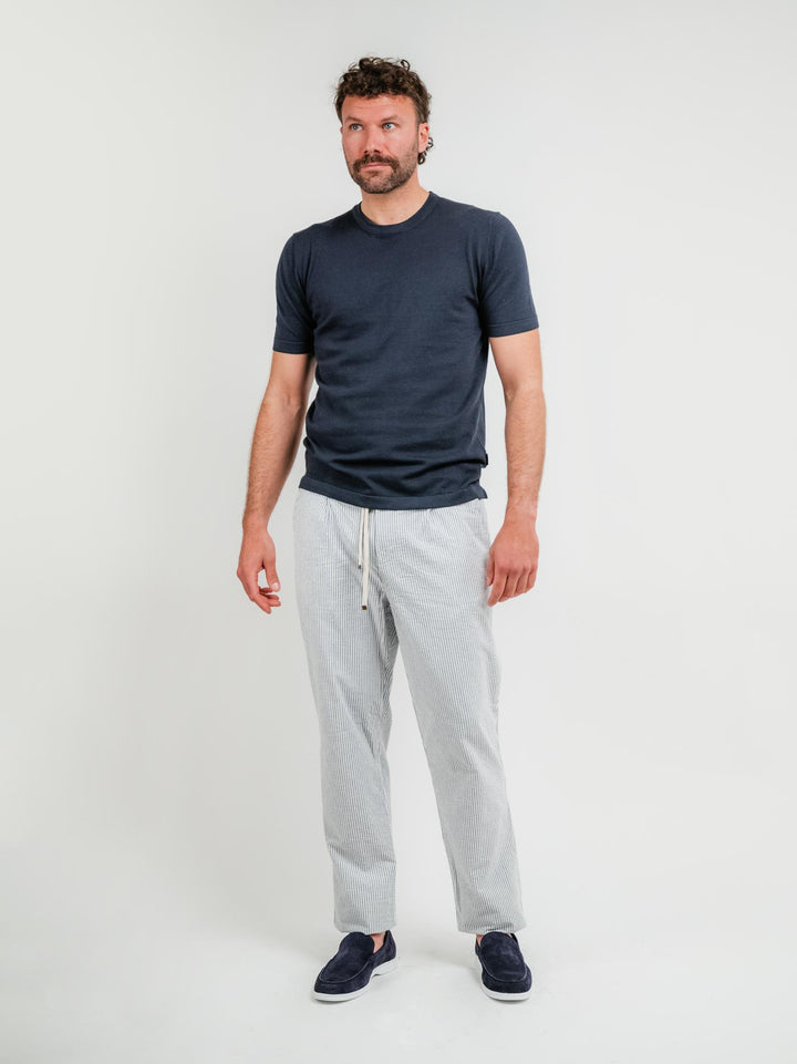 T-SHIRT IN MAGLINA DI COTONE BLU CT00M044 BLU ANDREA MORANDO 