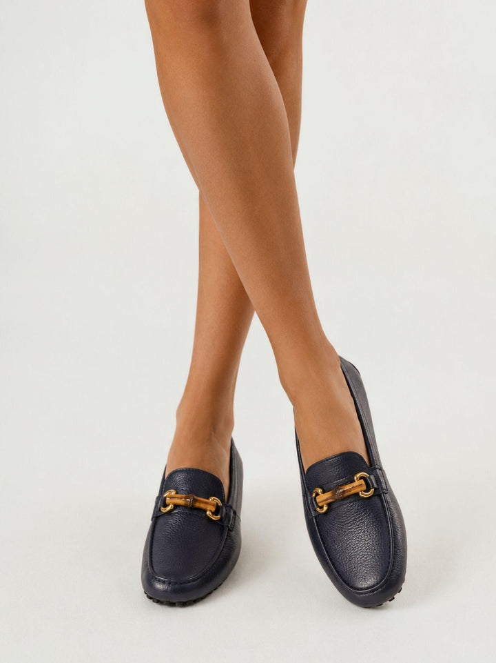 Mocassino gommini in pelle navy con morsetto bambù D8954 BLU ANDREA MORANDO 