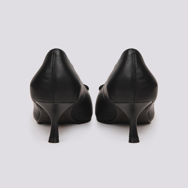 DECOLLETE CON APPLICAZIONE FRONTALE IN PELLE NERA 610Z10VK NEGRO ANDREA MORANDO 
