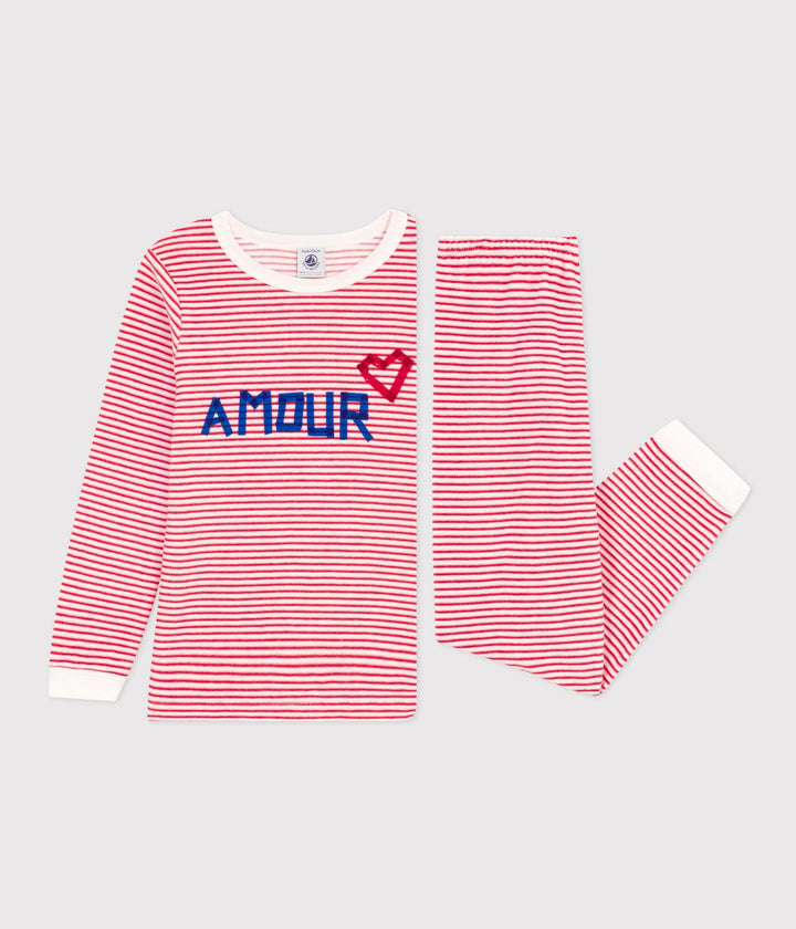 PIGIAMA BAMBINO UNISEX IN CINIGLIA A RIGHE A086B 01 PETIT BATEAU 