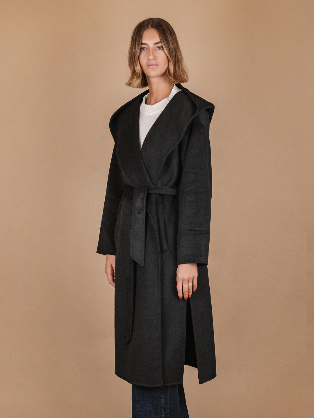 CAPPOTTO LUNGO CON CAPPUCCIO IN MISTO LANA NERO 863D NERO ANDREA MORANDO 