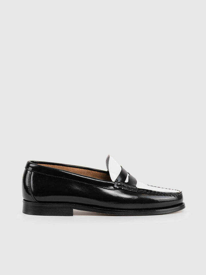 Mocassino penny in pelle nero e bianco