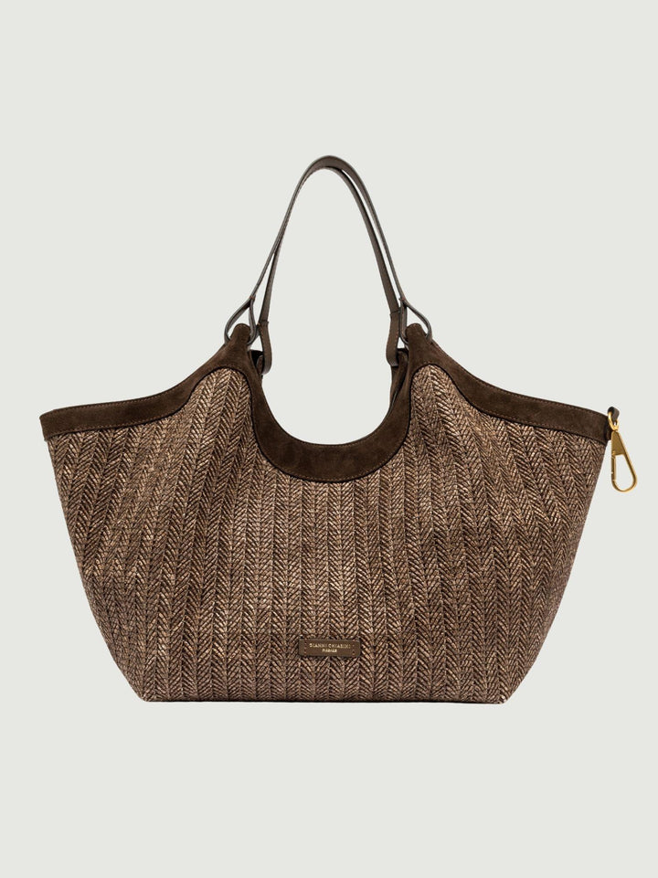 Borsa Dua in paglia intrecciata choco grande BS 12340/COMM PGLSPG 13840 GIANNI CHIARINI 