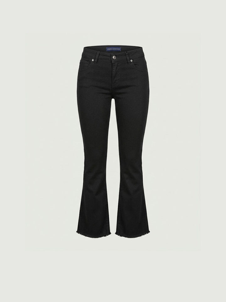 Pantalone a trombetta sfrangiato in cotone nero 80137G190 NERO ANDREA MORANDO 