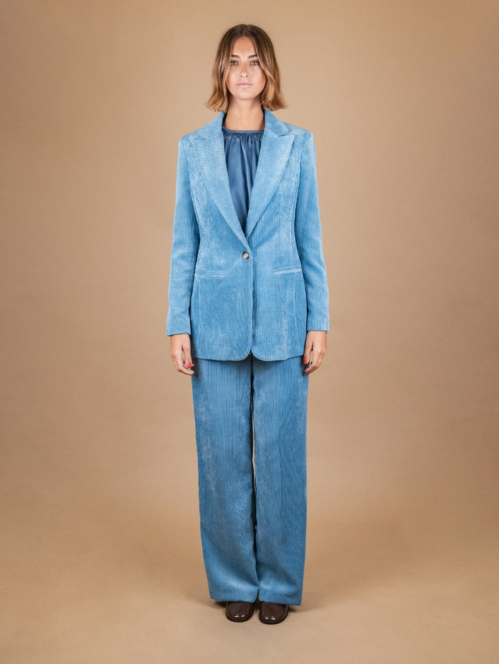 PANTALONE A PALAZZO IN VELLUTO A COSTE AZZURRO P3037 AZZURRO ANDREA MORANDO 