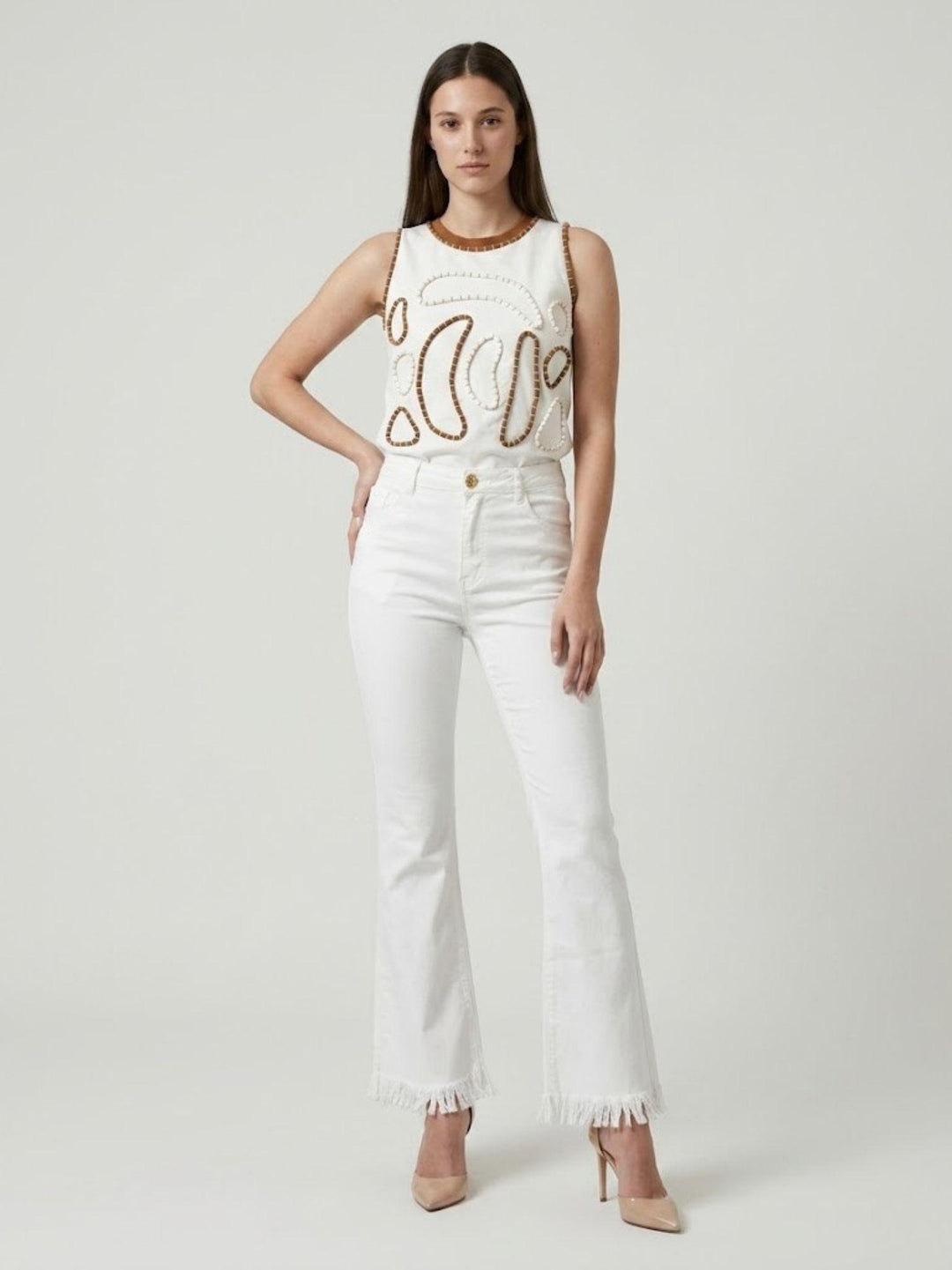 Jeans a zampa sfrangiati Morrison bianchi RO019 WHT ROSANNA OCAMPO 