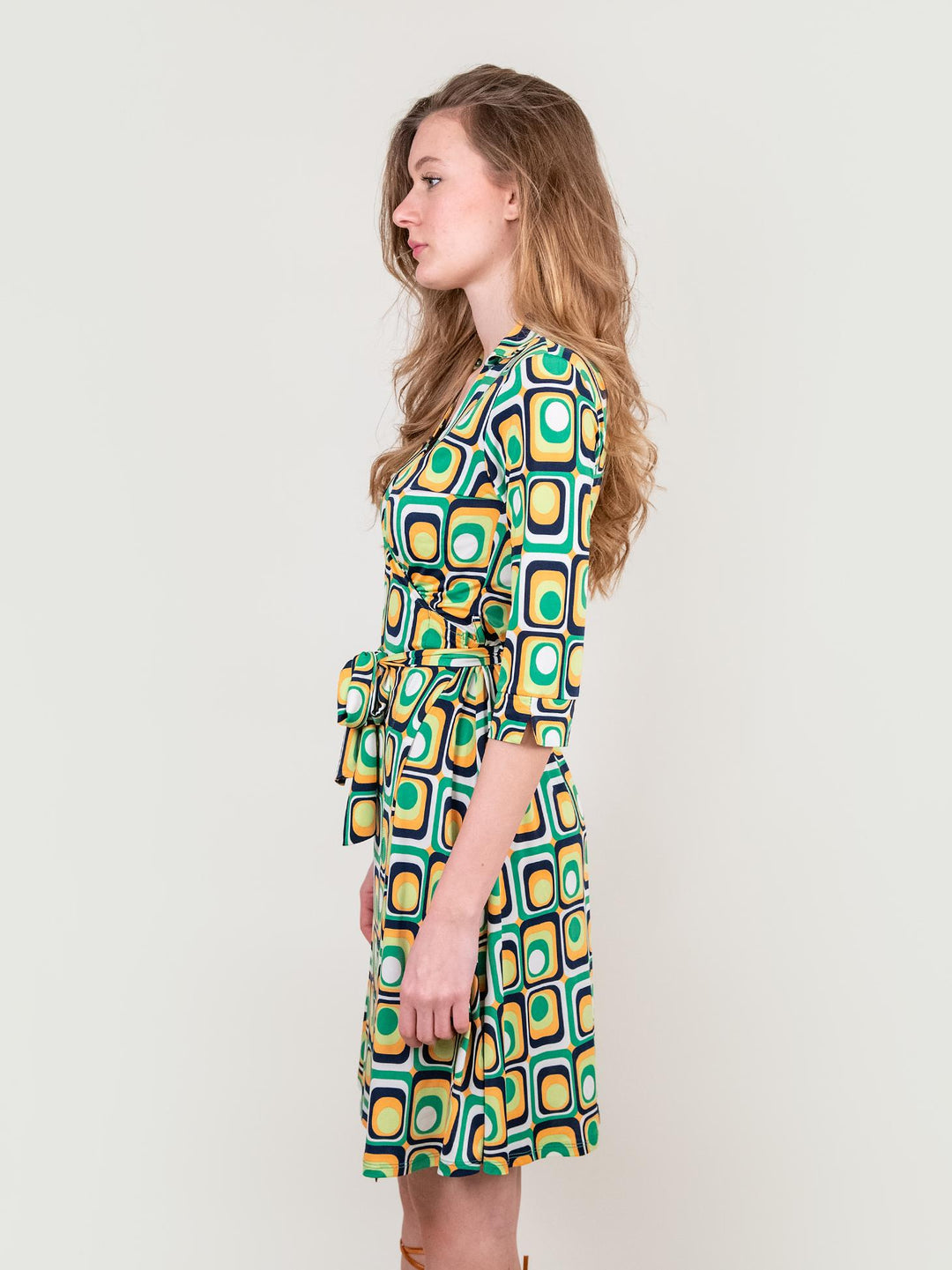 Abito kimono in fantasia optical verde multicolor DIANE VERDE ANDREA MORANDO 